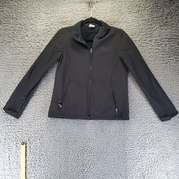 Sonic Jacket Womens Medium Black Bonded Fleece Full Zip Logo Stretch - Picture 1 of 10